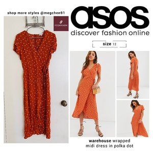 WAREHOUSE Wrap Midi Dress In Polka Dot